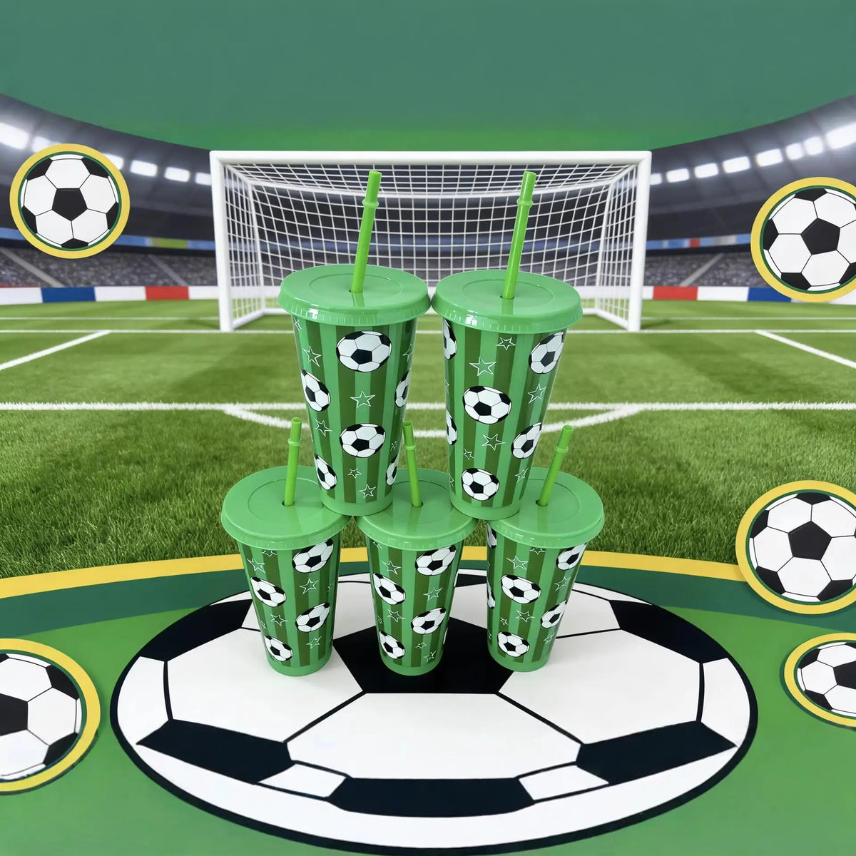 Football Themed Reusable Plastic Sports Party Drinking Tumbler