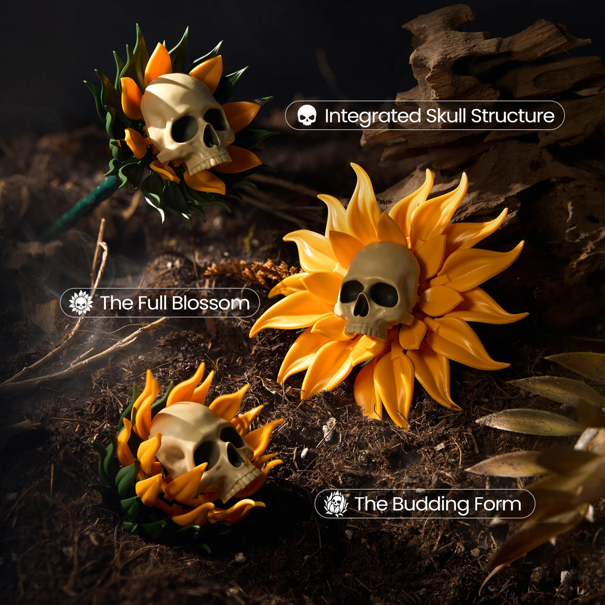 Gothic Skull Sunflower Building Blocks Set Home Decor Gift