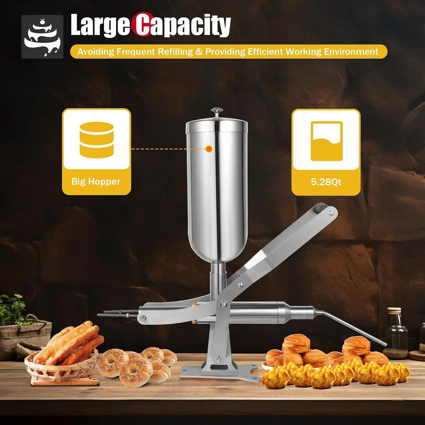 NEW Commercial Donut Filler Machine 5L Manual Donut Jelly Filler Injector Machine Stainless Steel Jelly Cream Filling Machine with 4 Filling Pipes for Restaurant Kitchen