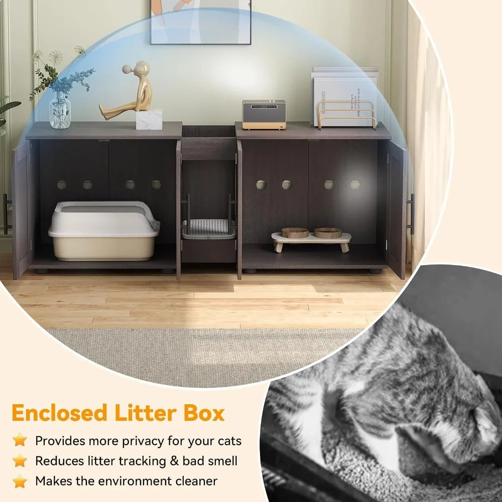 Garvee Hidden Litter Box Enclosure Wooden Double Room Cat Furniture