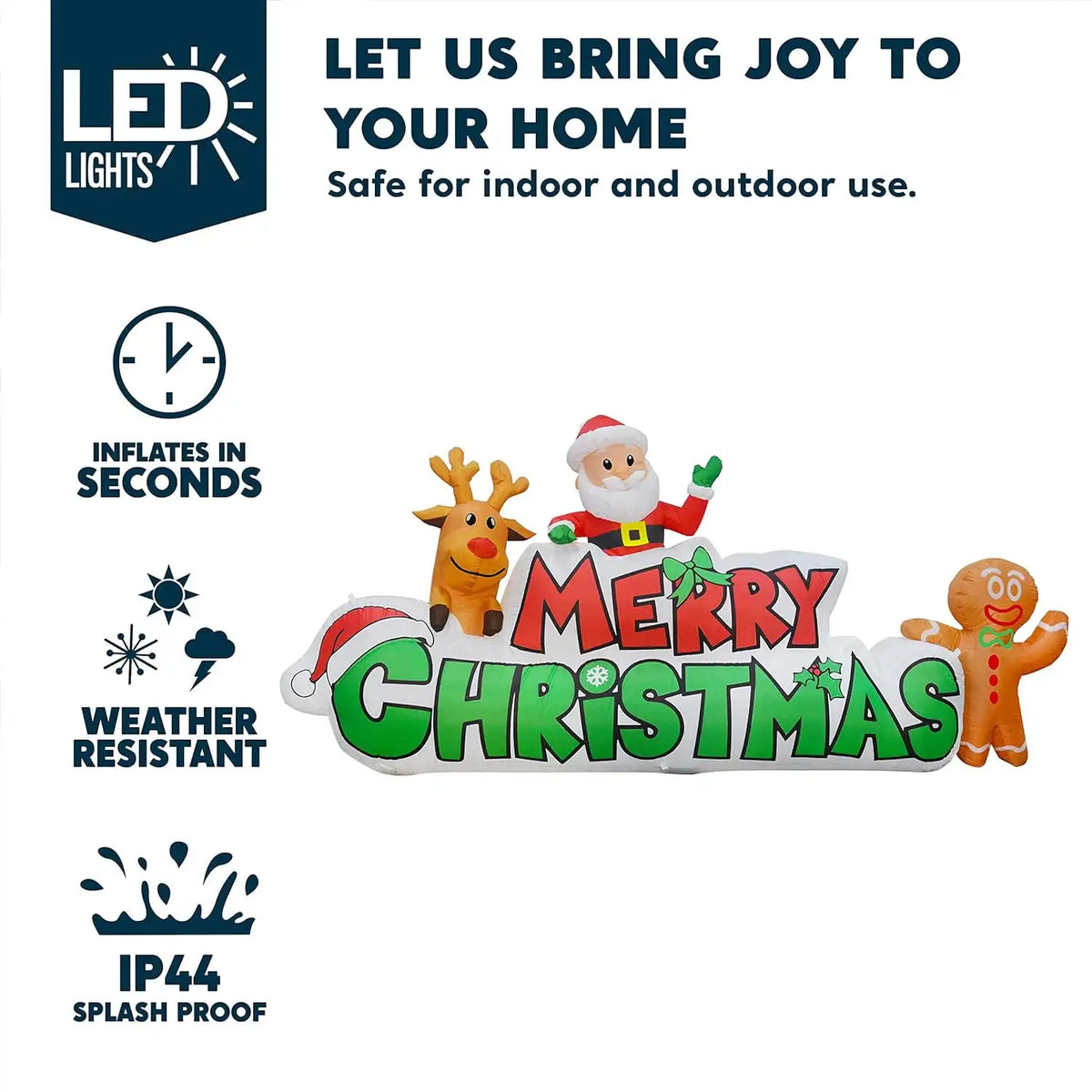 Christmas Inflatable Sign With Santa Reindeer And Gingerbread Yard Decor