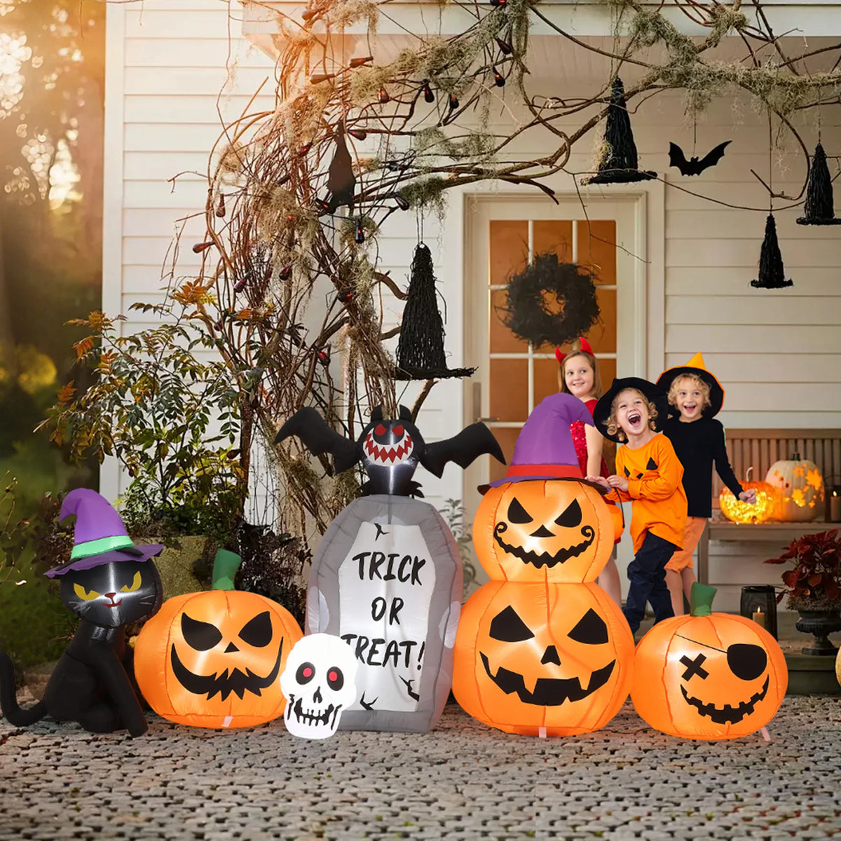 HiMISS Halloween Black Cat Pumpkin Tombstone Inflatable LED Yard Decor