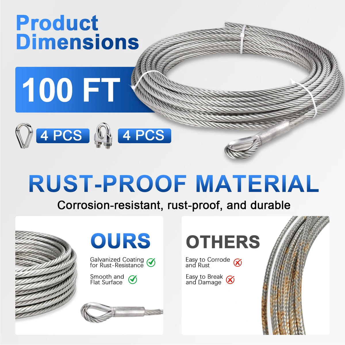 Stainless Steel Aircraft Wire Rope Heavy Duty Winch Cable