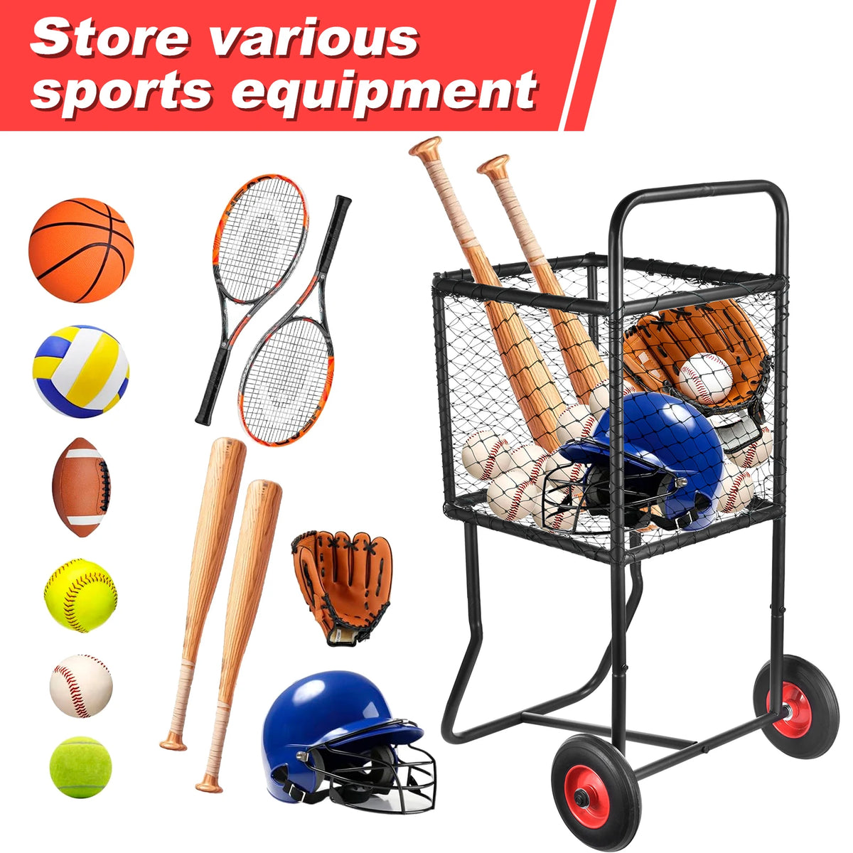 Durable Rolling Baseball Softball Storage Cart With Wheels