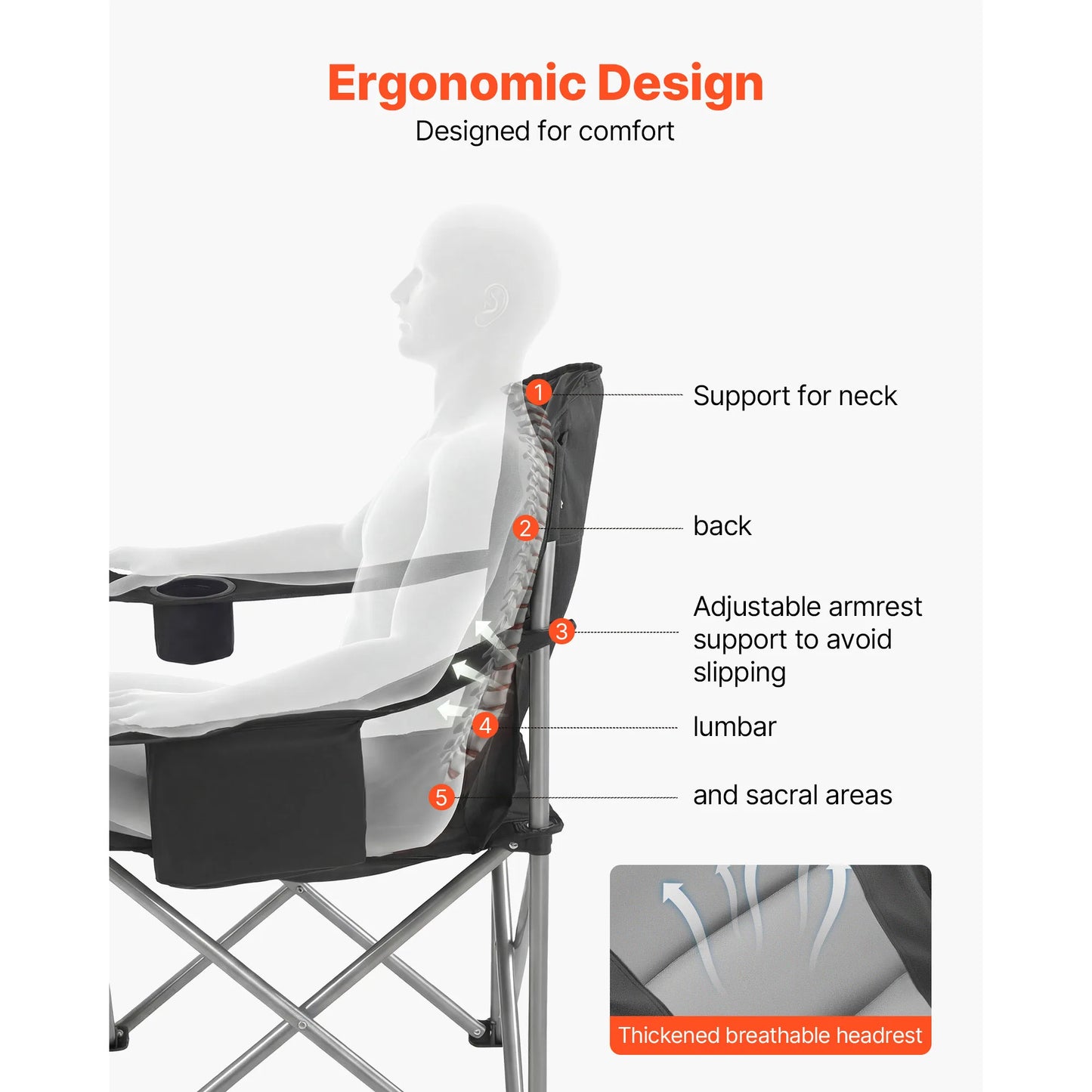 Vevor Heavy Duty Folding Camping Chair With Padded Armrests