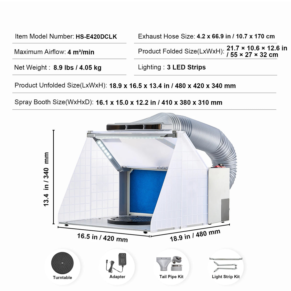 Portable Airbrush Spray Booth With Dual Fans LED Exhaust Hose