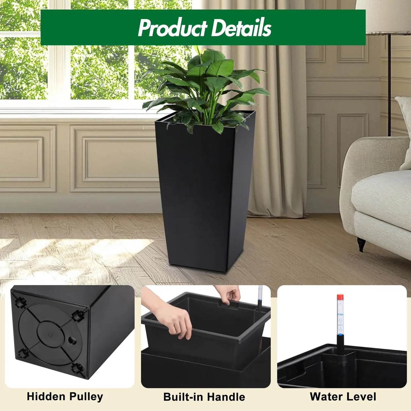 HiMISS Self Watering Planter Set With Drainage And Wheels