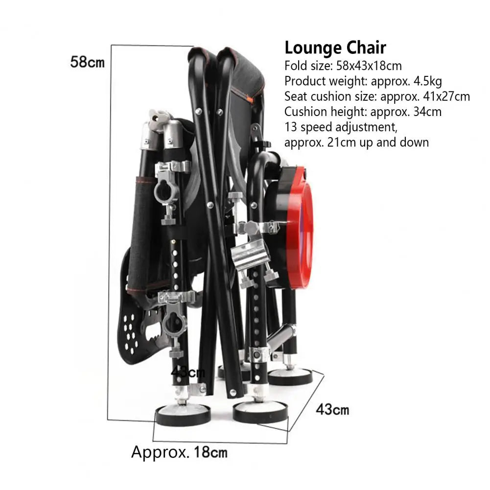 Folding Fishing Deck Chair 13 Gear Adjustable Backrest Rod Holder