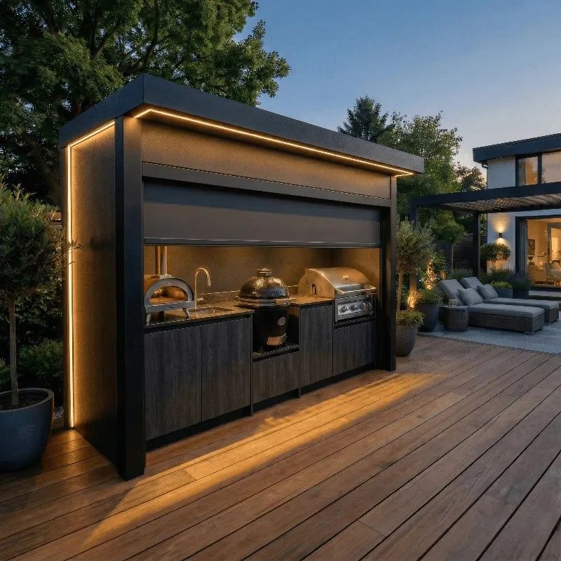 Stainless Steel Outdoor BBQ Kitchen Pod With Roller Shutters