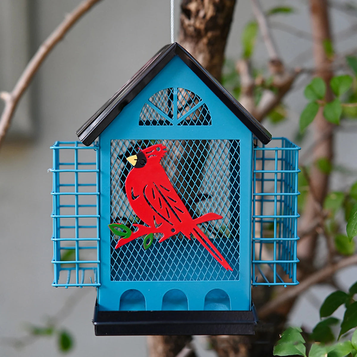 Squirrel Proof Outdoor Hanging Bird Feeder With Double Suet Tray