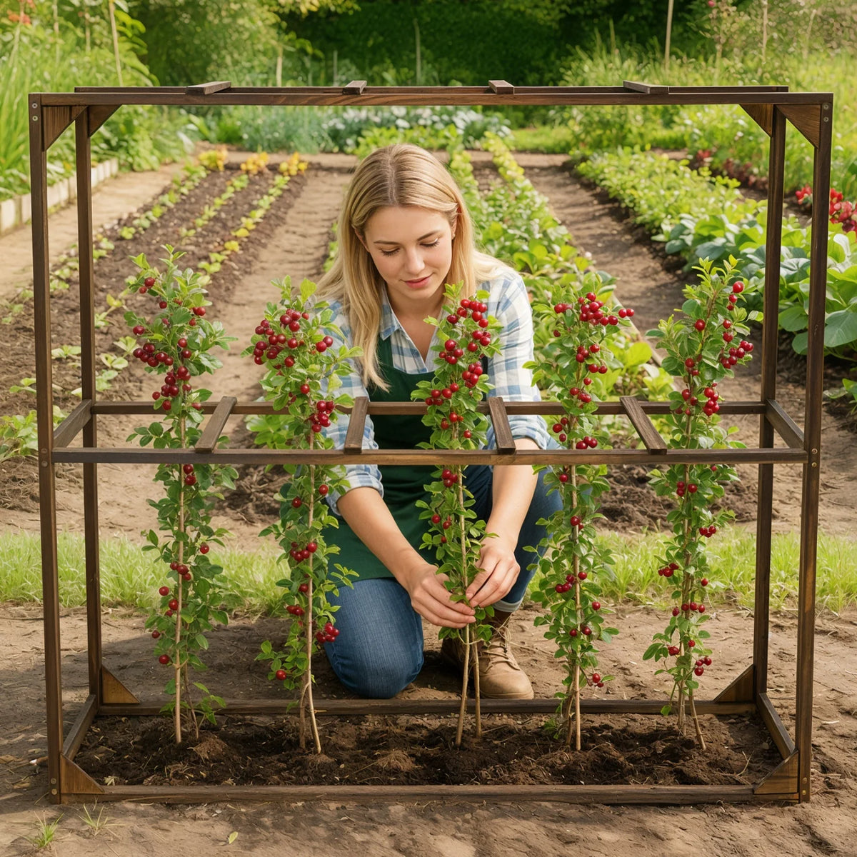 Outdoor Garden Wooden Tomato Cranberry Support Trellis with 5 Slots Support Frame Cranberry Plant Support Cage
