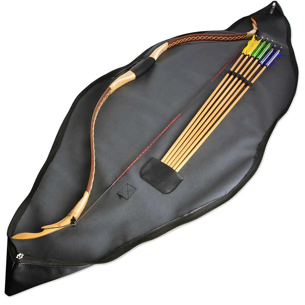 Recurve Bow Bag Traditional Soft Leather 60inch Carry Case for Hunting Shooting Target Practice Outdoor Sports