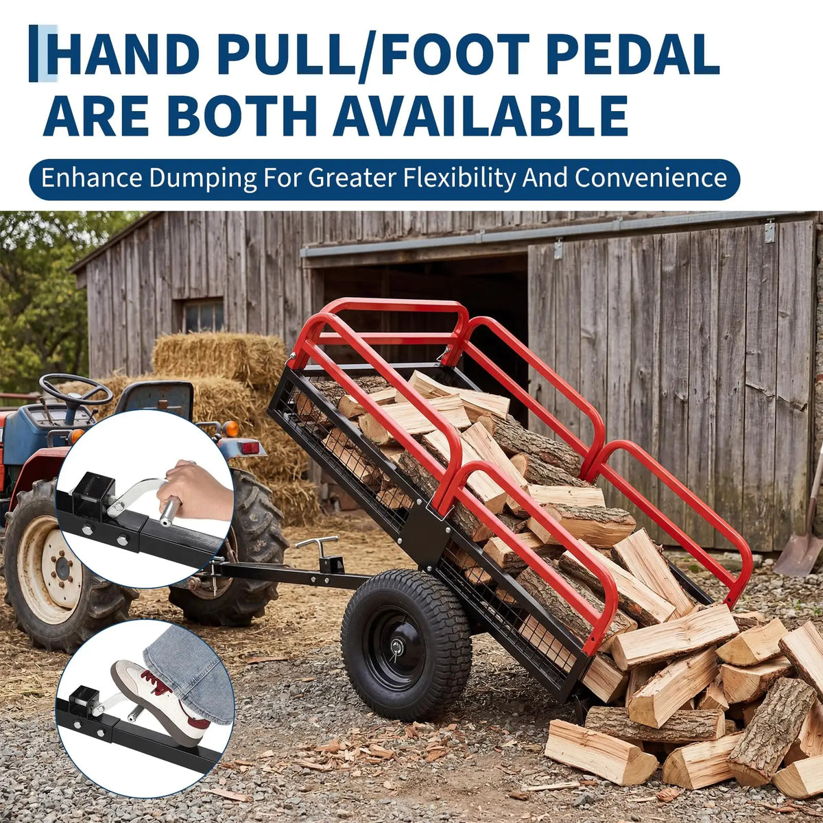 Heavy Duty Utility Trailer, 1500 LB Capacity, 15 Cu.Ft ATV Trailer Pull Behind with Removable Sides & All Terrain Tires, Lawn Tractor Dump Cart for Garden Yard