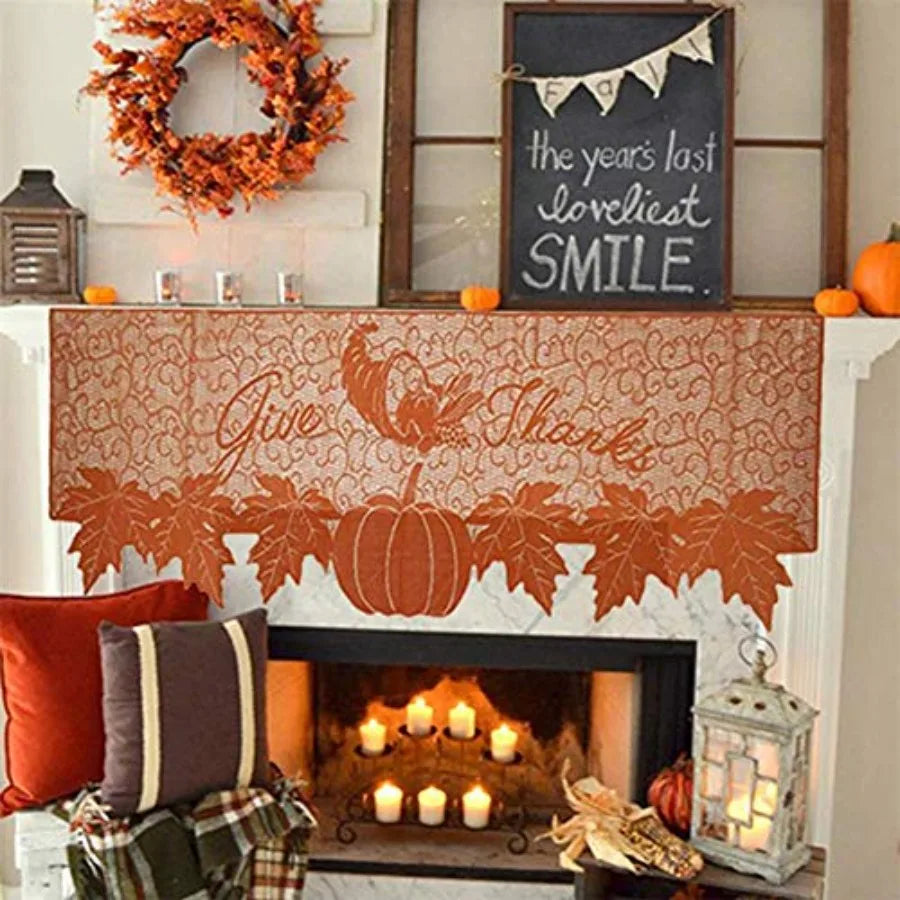 Thanksgiving Pumpkin Lace Fireplace Scarf And Table Runner