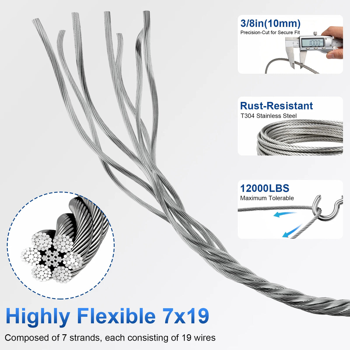 Stainless Steel Aircraft Wire Rope Heavy Duty Winch Cable