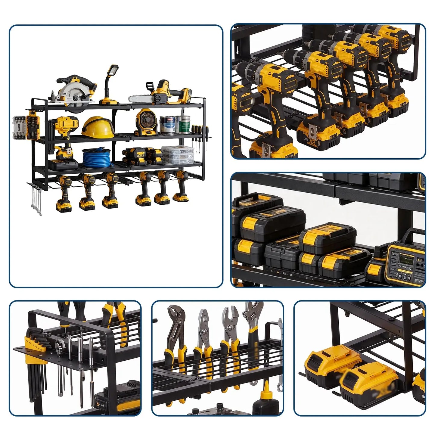 Heavy Duty Wall Mount Power Tool Organizer Rack With Holders