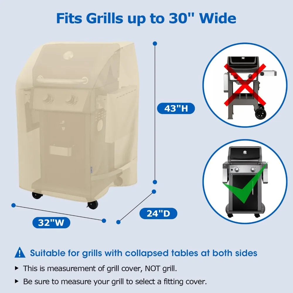 2 Burner Grill Cover 32 Inch, Outdoor Heavy Duty Waterproof Small Gas BBQ Cover, UV & Fade Resistant, Fits Grills with Collapsed Side Tables, Beige