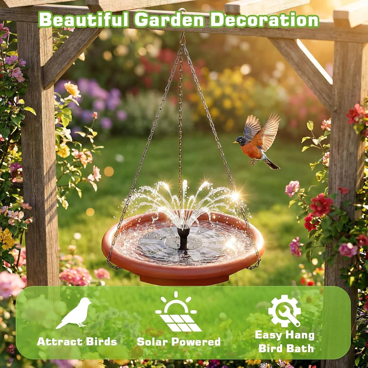 Solar Hanging Bird Bath With Fountain And Tiered Stand Design