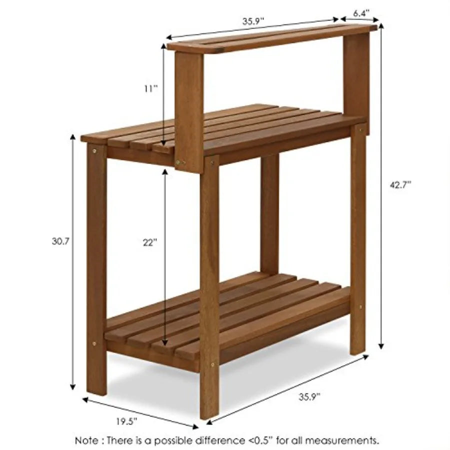 Outdoor Potting Bench Table for Gardening, Natural Wood, Brown, Heavy-Duty with Shelves and Storage