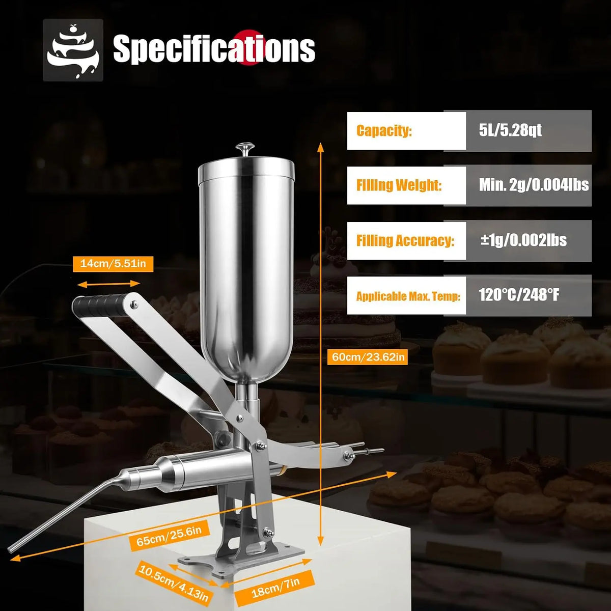 NEW Commercial Donut Filler Machine 5L Manual Donut Jelly Filler Injector Machine Stainless Steel Jelly Cream Filling Machine with 4 Filling Pipes for Restaurant Kitchen