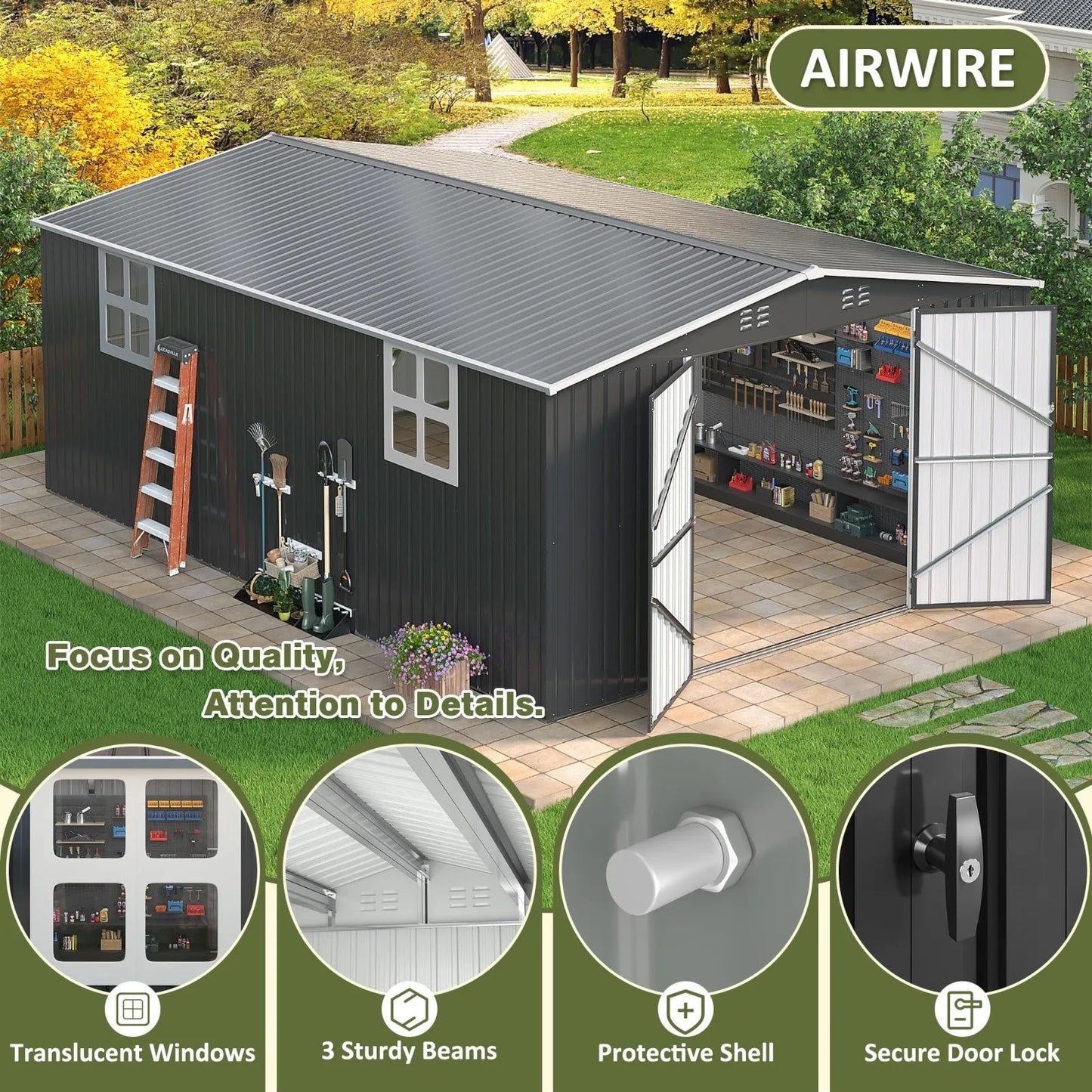 Outdoor Plastic Storage Shed With Lockable Door And Waterproof Frame