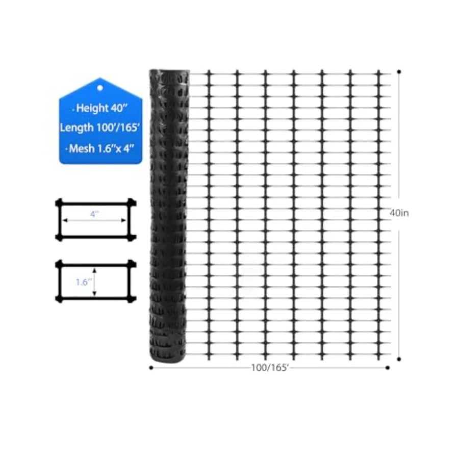 Garden Fence Animal Barrier Snow Fence Temporary Fence Kit 40 in X 164 Ft Plastic Safety Fence with 30 45-Inch Steel St