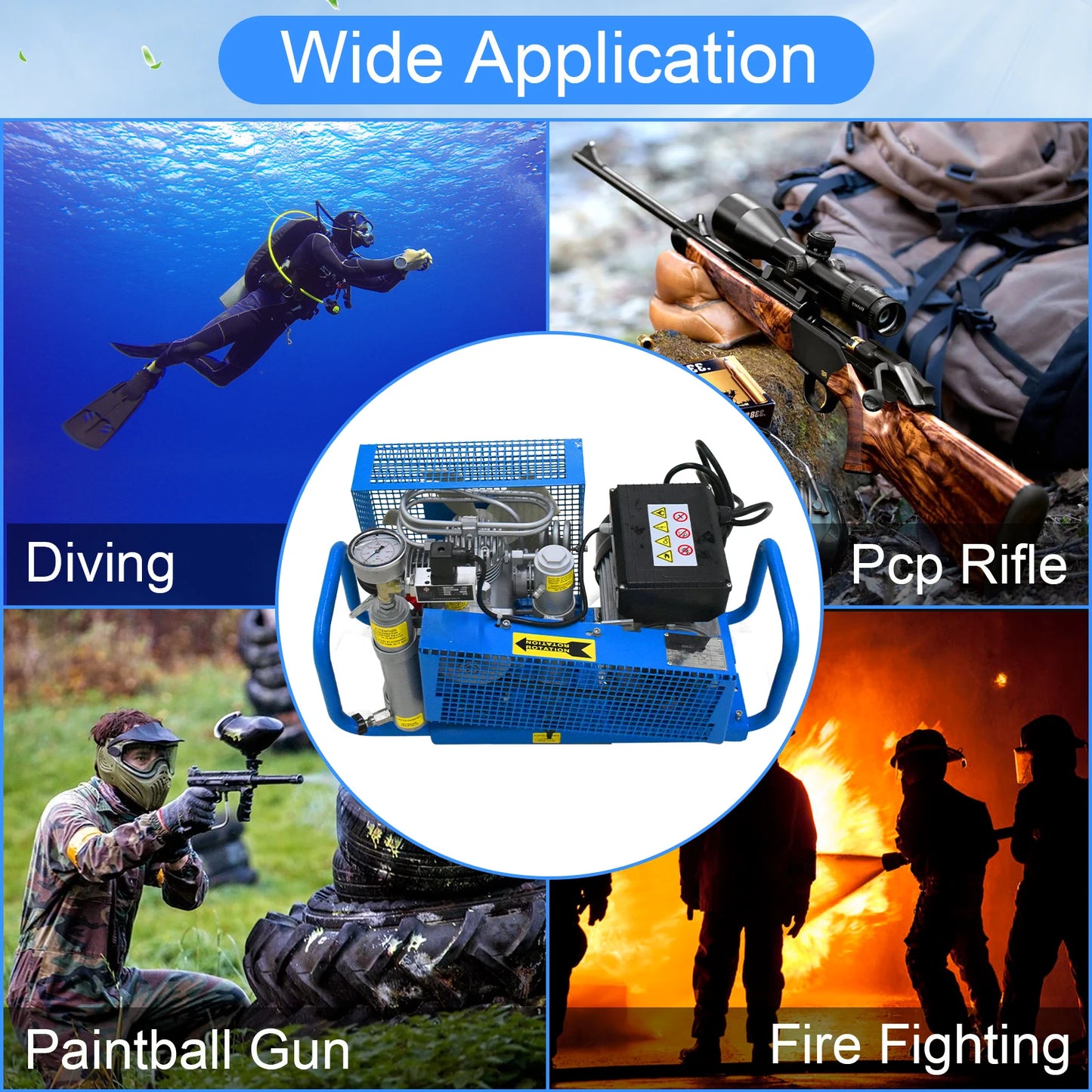 TUDIVING 4500Psi 300Bar High Pressure Diving Compressor,Four-cylinder Drive Compressor for Water Sport Paintball 110V