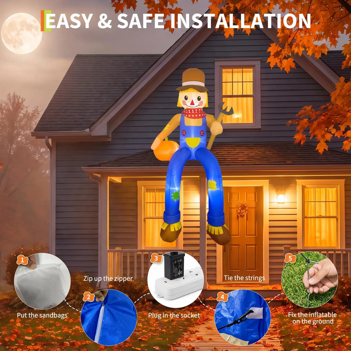 Thanksgiving Scarecrow Inflatable Outdoor Decoration With LED Lights