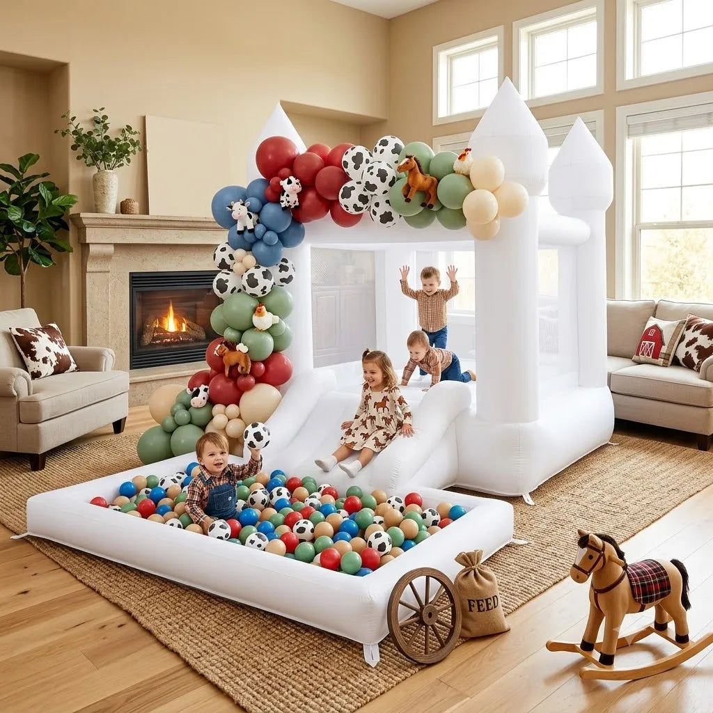 Inflatable Bounce House With Slide And Ball Pit For Kids