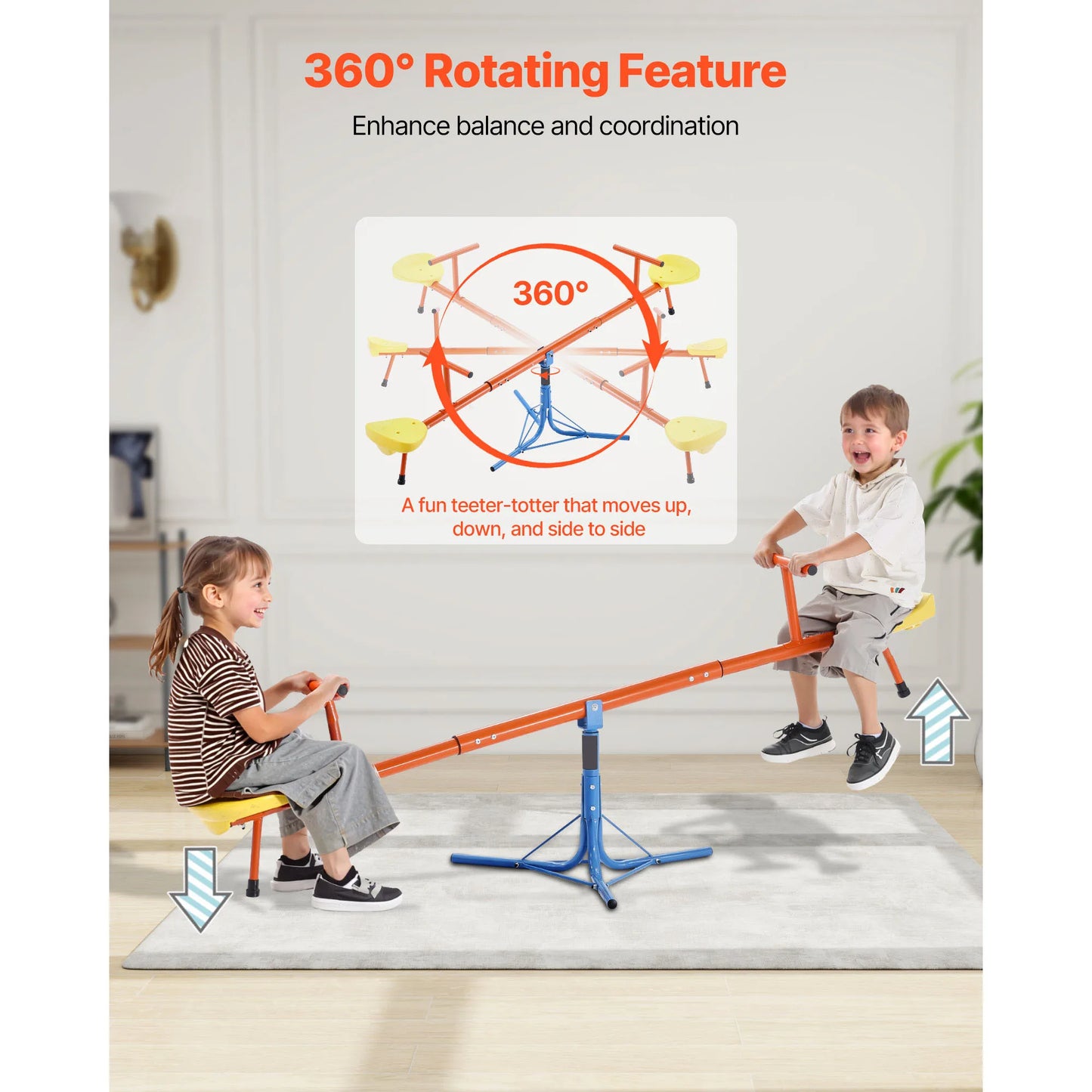 Kids Dual Seat Teeter Totter With 360 Spin Outdoor Playground