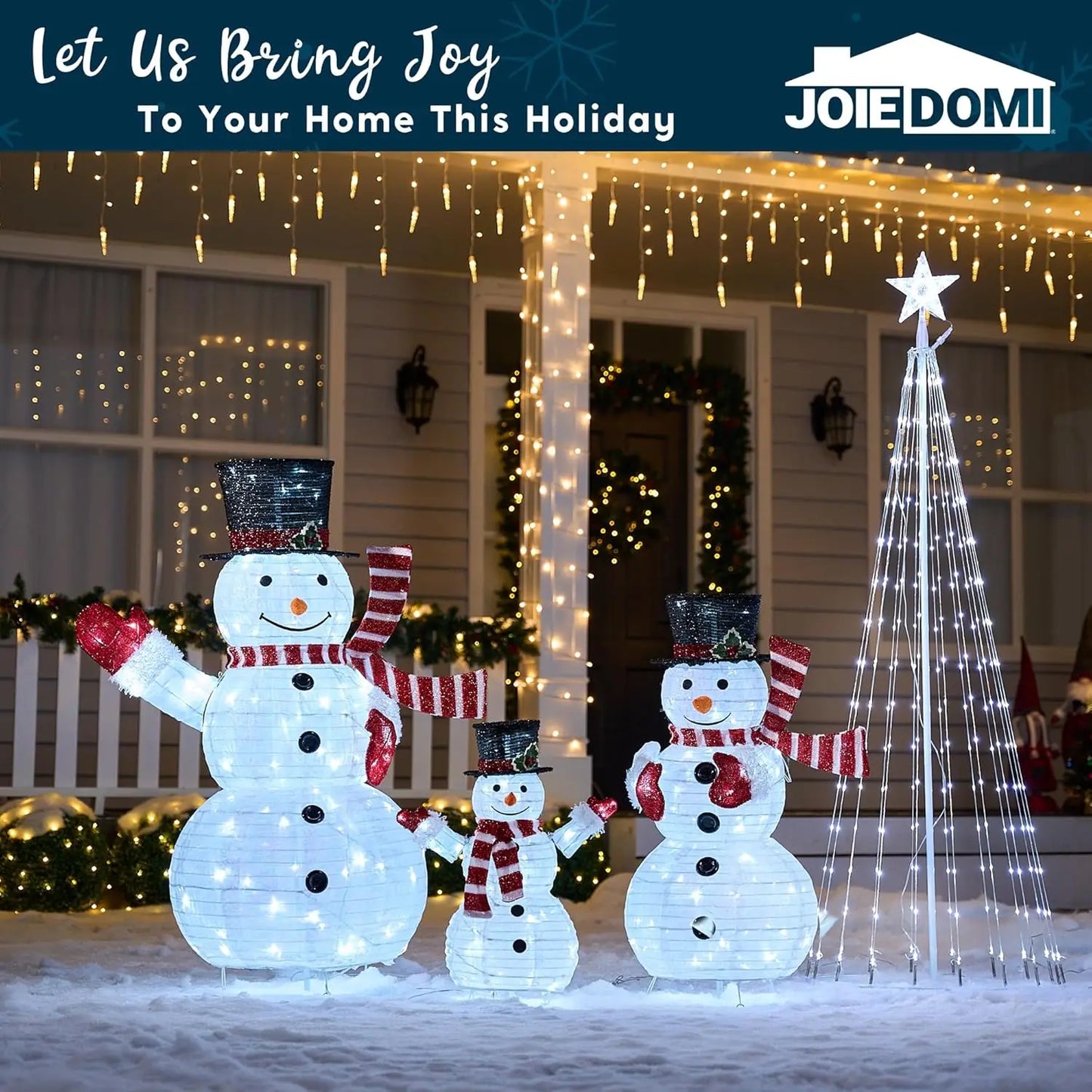 Joyfy 3 Pack 3D Christmas Collapsible Snowman LED Yard Lights