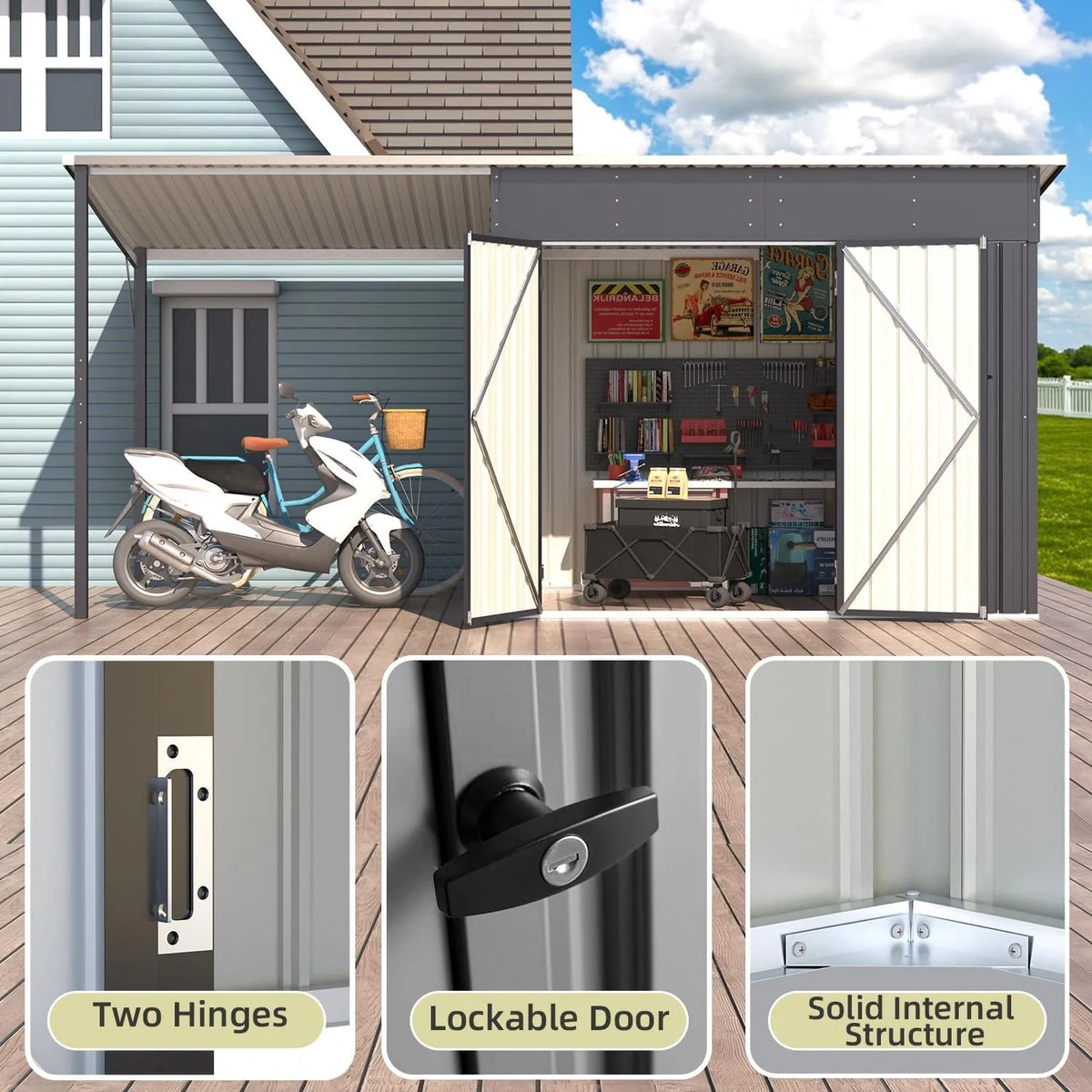 Outdoor Open Sided Metal Storage Shed With Hardtop Metal Gazebo