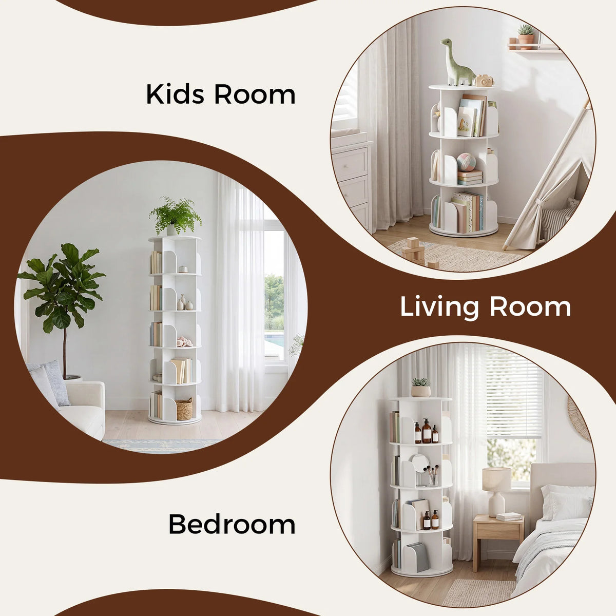 MCQ Rotating Bookshelf For Living Room With Modern Cube Storage