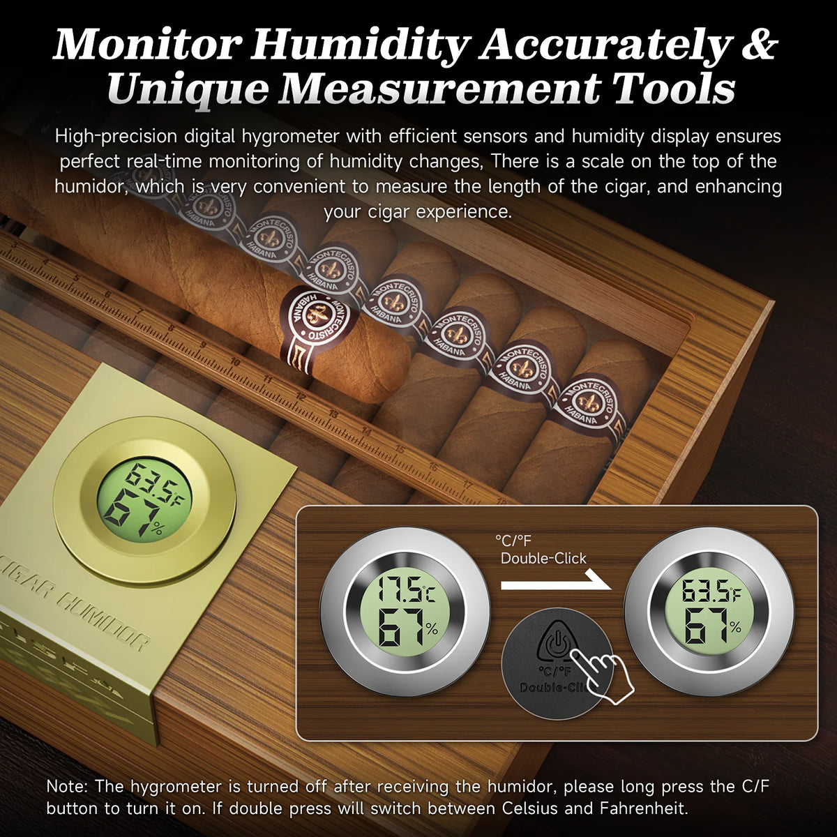 Xifei Cedar Wood Cigar Humidor With Hygrometer Humidifier And Drawer