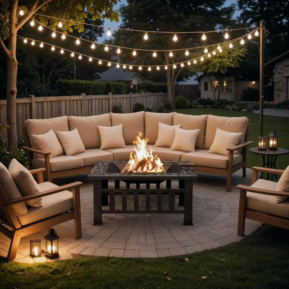 Premium Metal Outdoor Fire Pit Table With Waterproof Cover