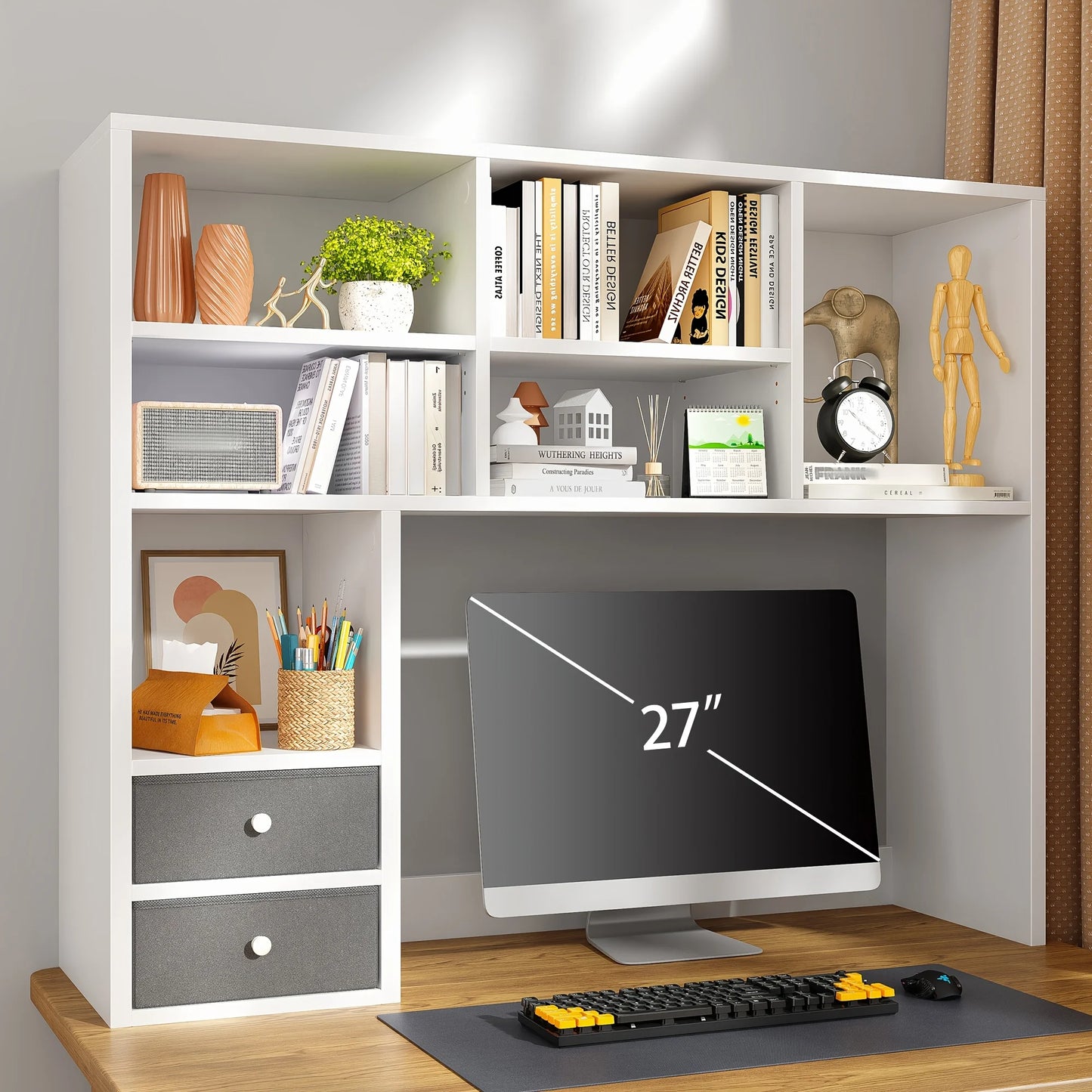 Adjustable Wooden Desktop Storage Rack With Seven Compartments
