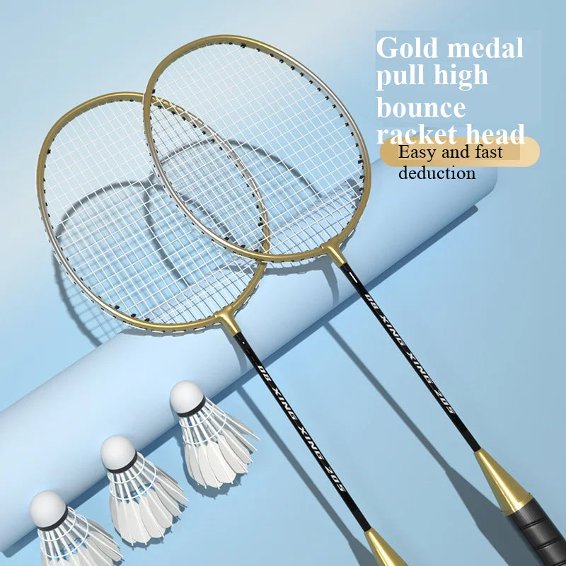 Black Gold Iron Alloy Badminton Rackets Ultra-light Durable Double Badminton Racket Set For Adults With Carrying Bag By Beginner