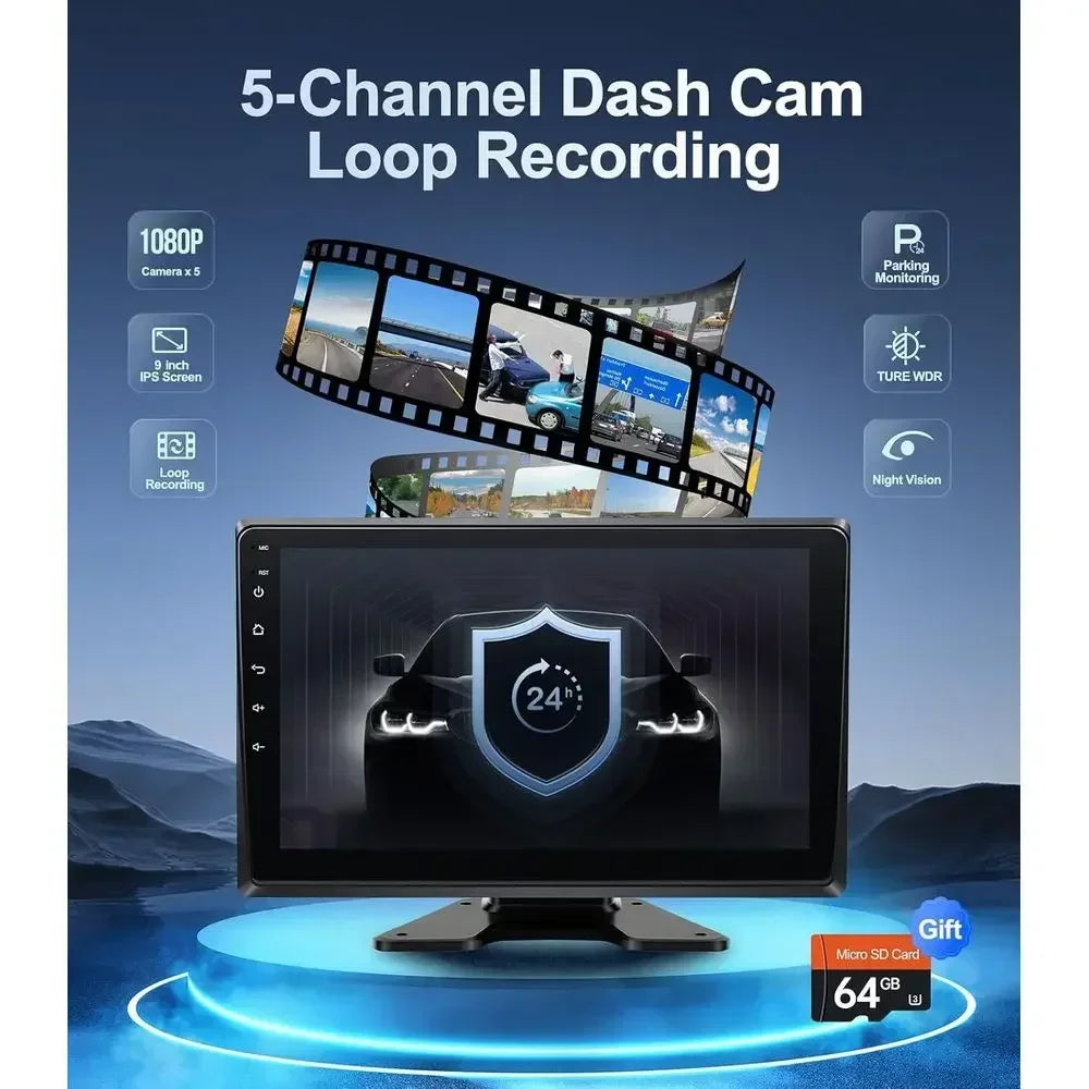 5-Channel 1080P Backup Camera Dash Cam with 10.2'' Monitor,DVR Recording Back Up Camera for RV/Truck/Van/Trailer/SUV Cars, Andro