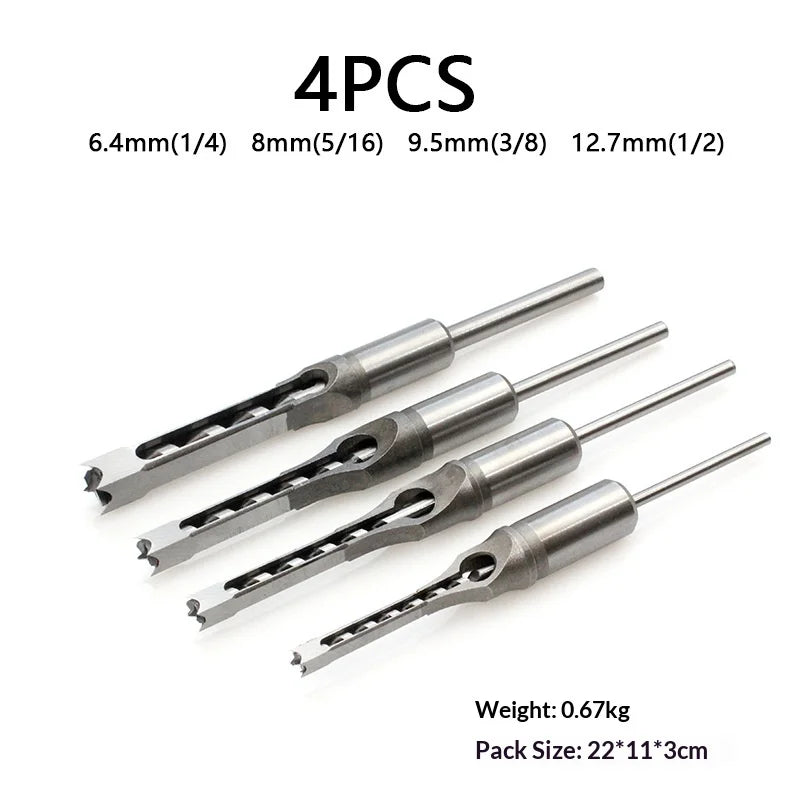 Carbon Steel Square Auger Mortising Woodworking Drill Bit Set