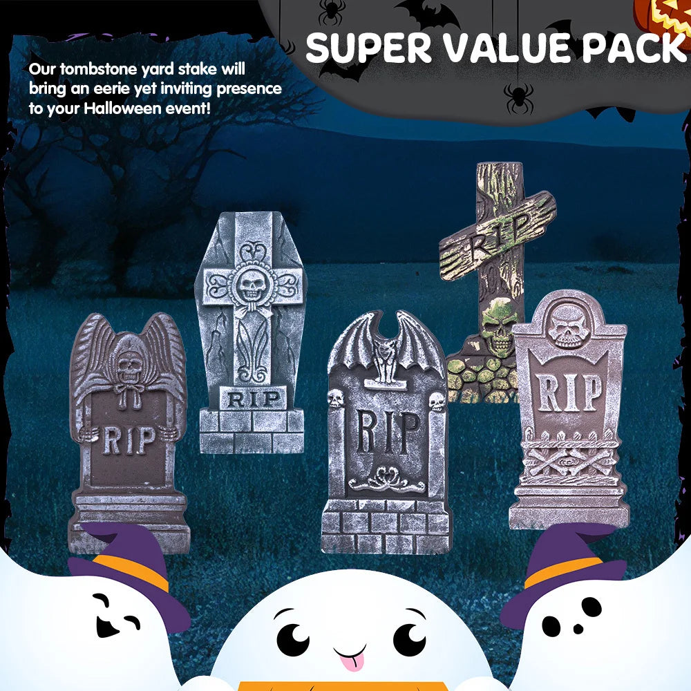 Joyfy Halloween Graveyard Tombstones Outdoor Decorations With Metal Stakes