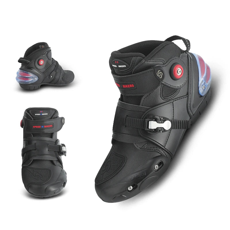 Mens Breathable Leather Motorcycle Shoes Casual Ankle Boots