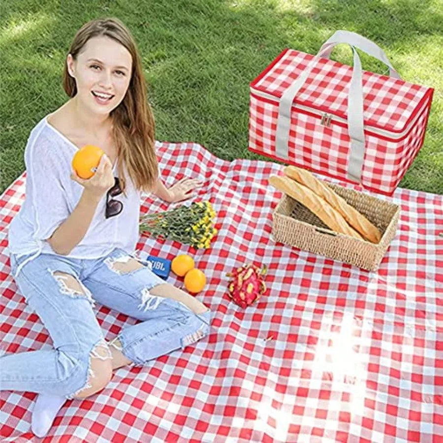 Insulated Picnic Cooler Bag - Zippe Top, Keeps Hot or Cold - Perfect for Picnics, Beach, Food Delivery and Outdoor 13.8x7.9x7.9