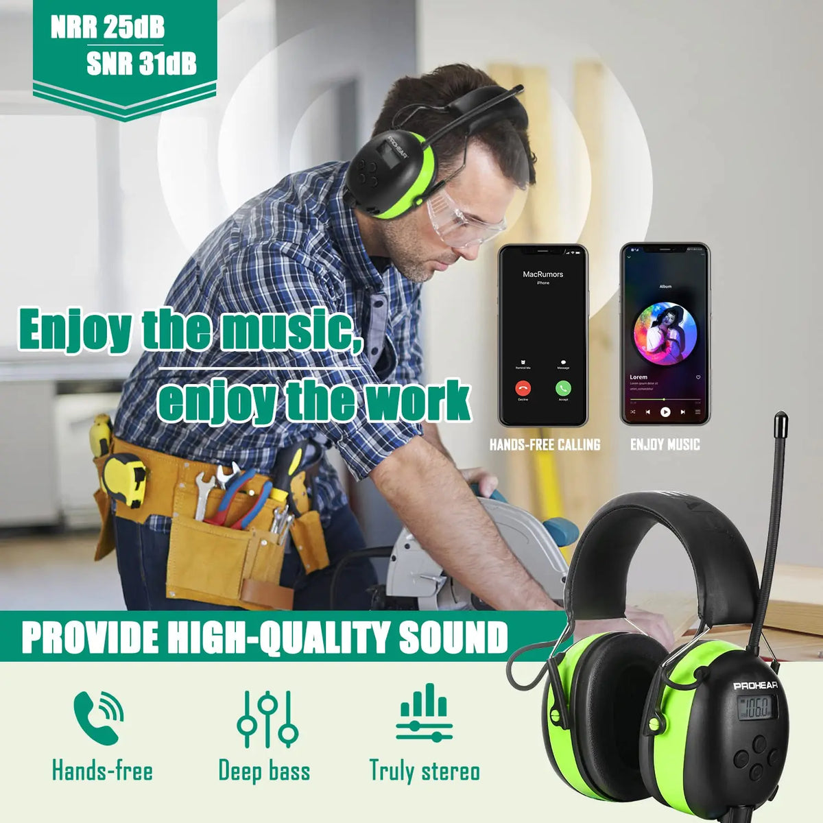 PROHEAR Bluetooth Rechargeable Noise Reduction Hearing Protection Earmuffs