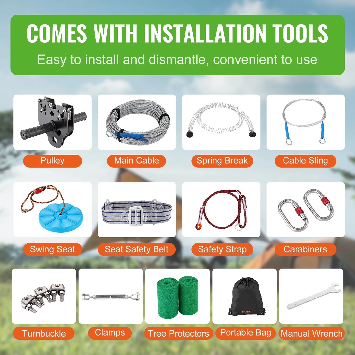 SucceBuy Stainless Steel Zipline Kit With Safety Harness