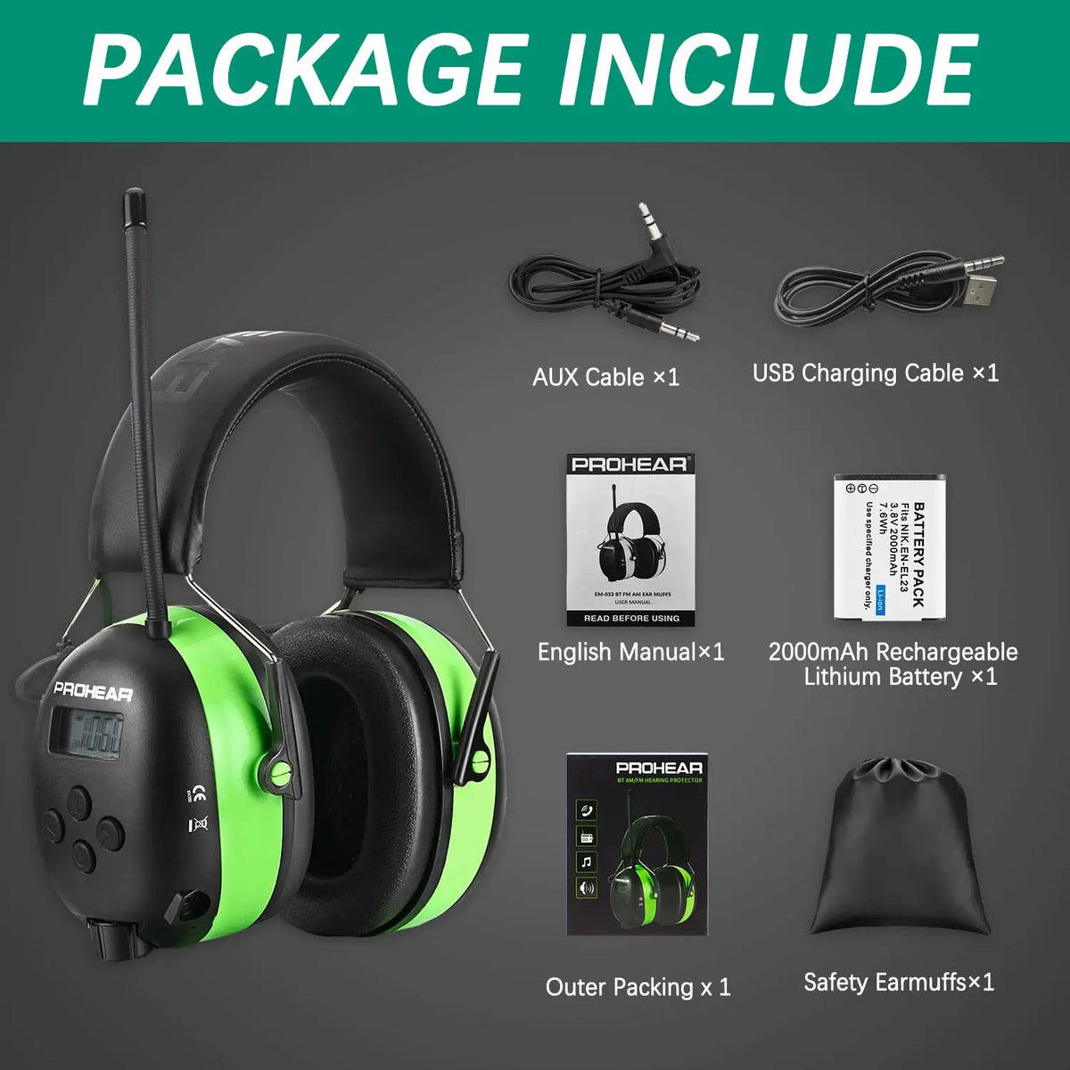 PROHEAR Bluetooth Rechargeable Noise Reduction Hearing Protection Earmuffs