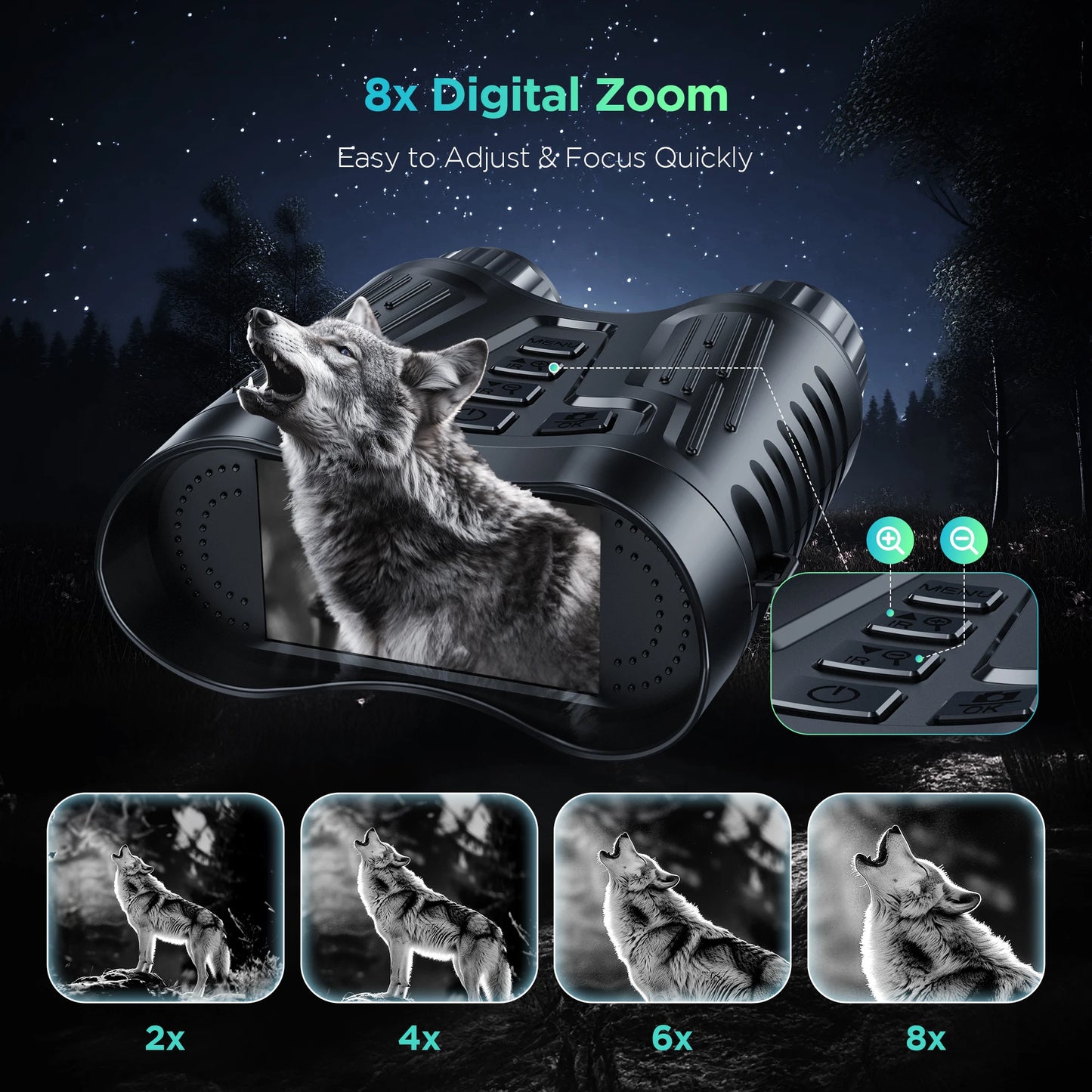 Letcmoi 4K Night Vision Telescope 8X Zoom Rechargeable Camera