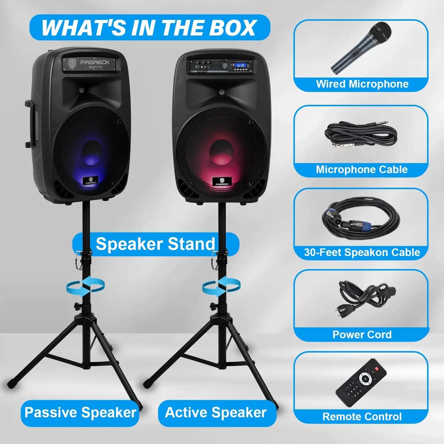 Proreck Powered PA Speaker System Bluetooth FM Remote Control