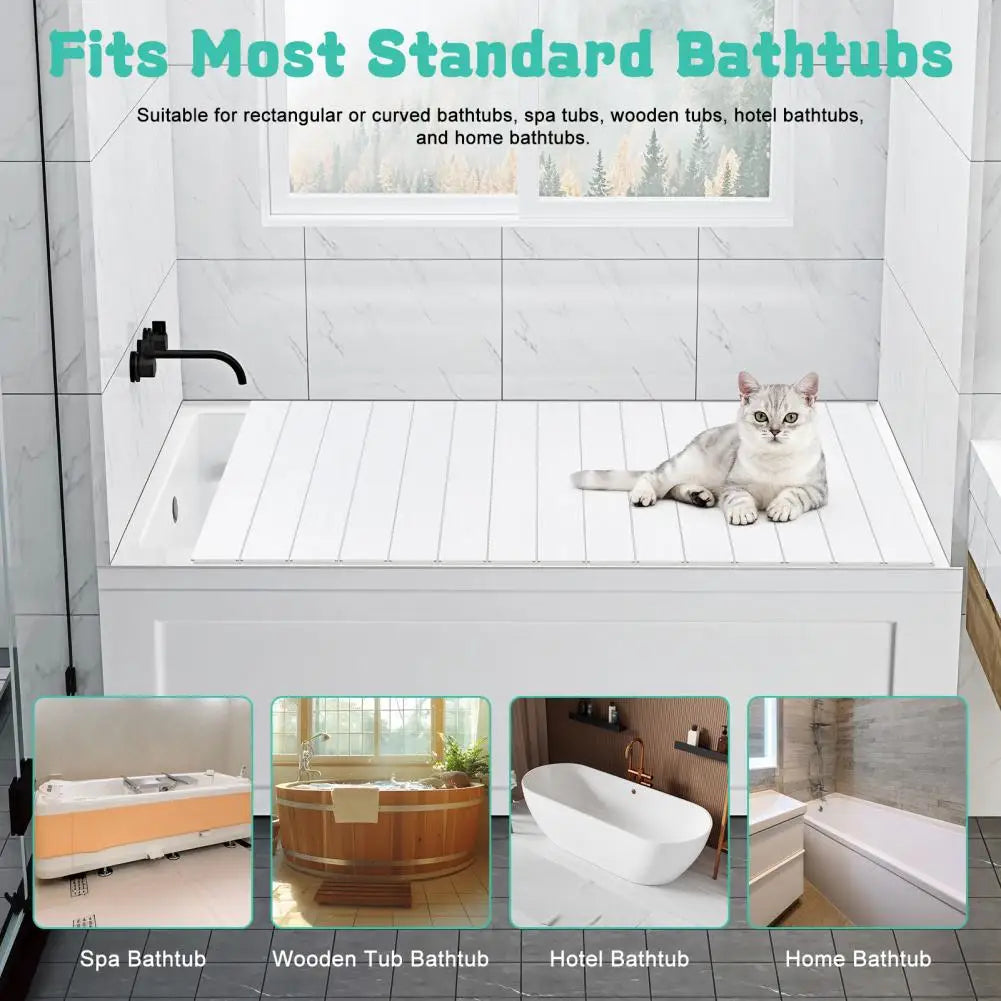 Foldable Bathtub Cover, Waterproof Anti-dust PVC Shutter Lid, Bath Insulation Cover Bathtub Tray Fit Most Tubs