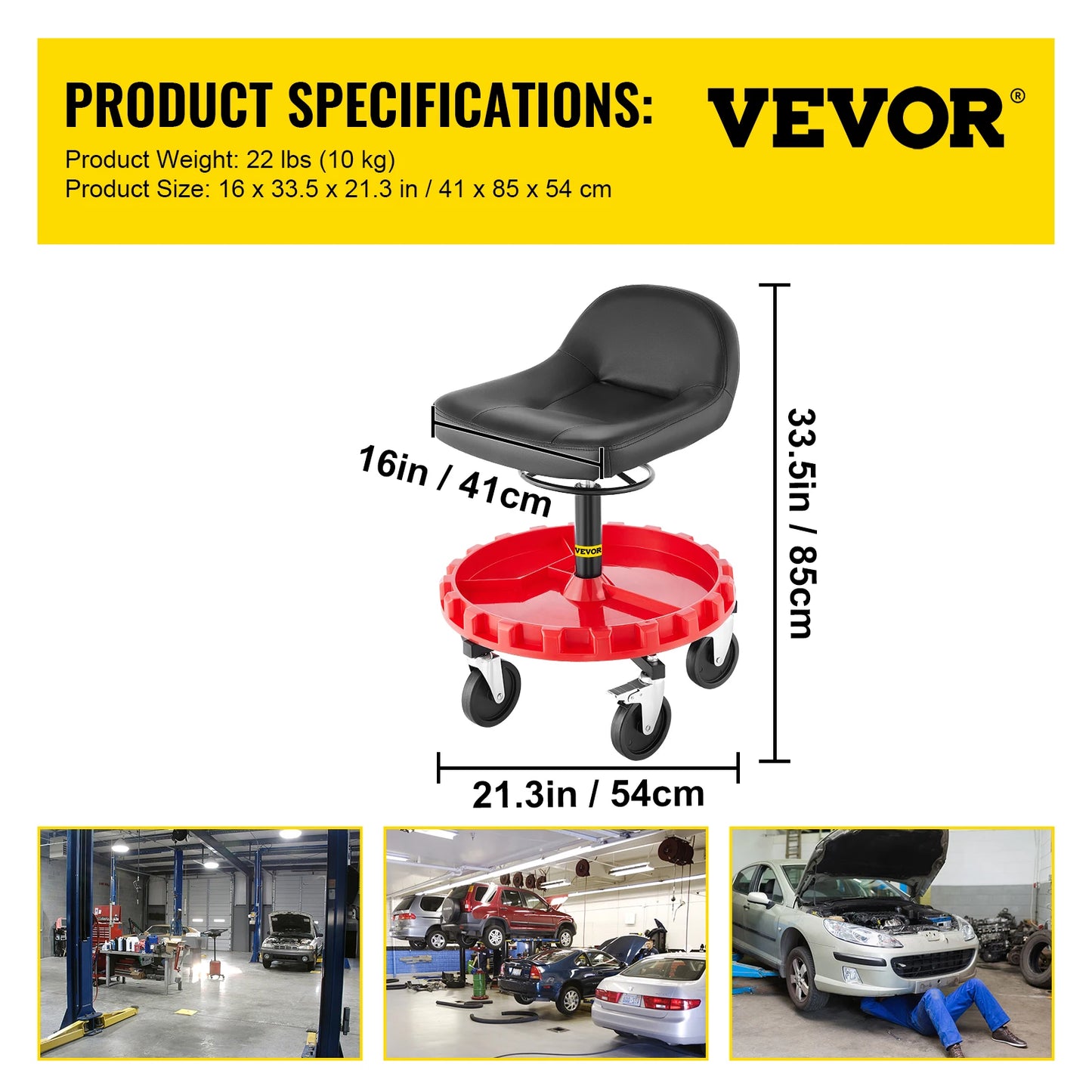 SucceBuy Adjustable Rolling Garage Stool With Tool Tray And Casters