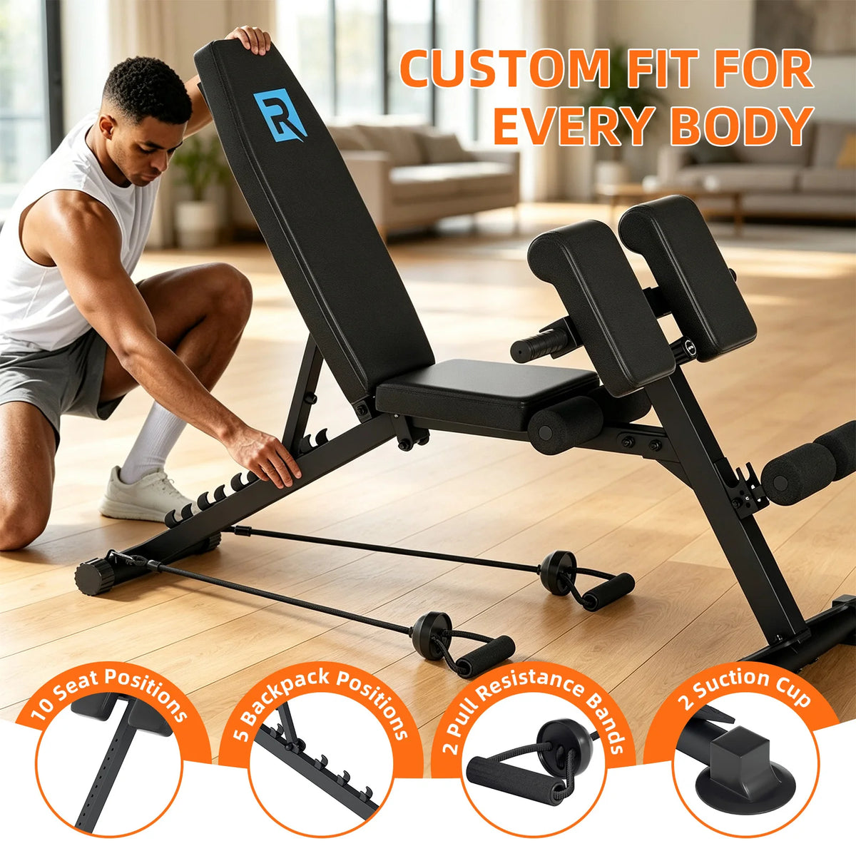 Adjustable Weight Bench With Resistance Bands For Full Body Training